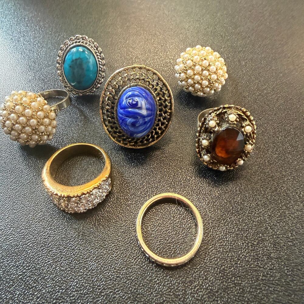 Vintage Costume Jewelry Ring Lot Statement Cocktail Rings